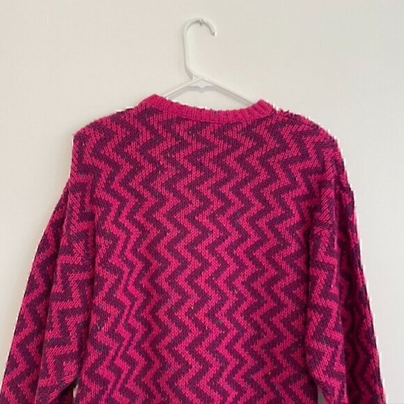 VINTAGE LIZ SPORT Magenta Pink Purple Chevron Stripe Tunic WOOL Blend Sweater M - Picture 9 of 10